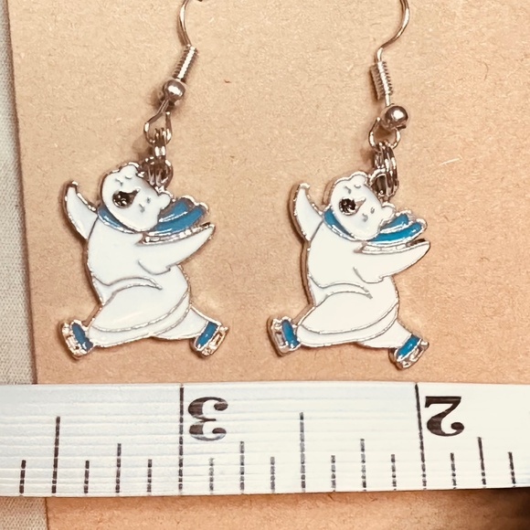 Stainless Steel Earring Hooks Polar Bears Ice-Skating with Blue Accents Handmade - Picture 4 of 4